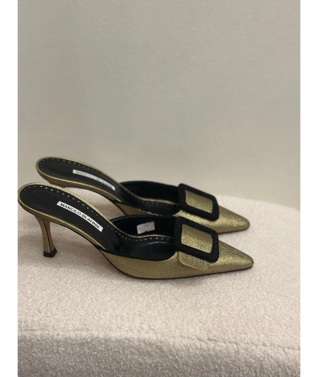 MANOLO BLAHNIK Золотые текстильные мюли, фото 5
