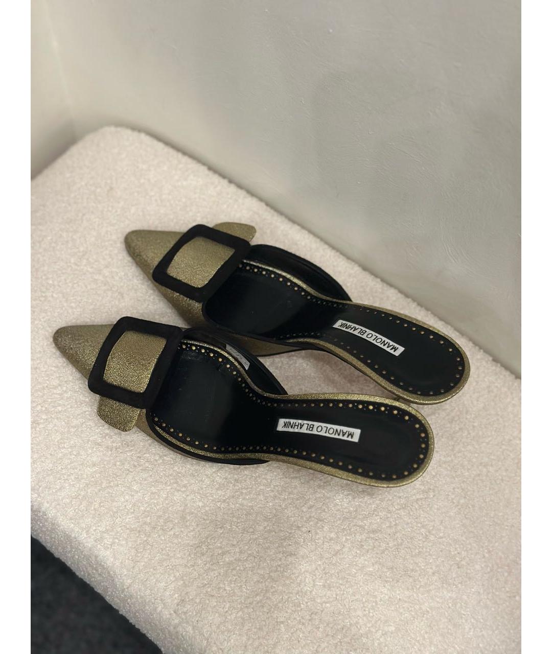 MANOLO BLAHNIK Золотые текстильные мюли, фото 4