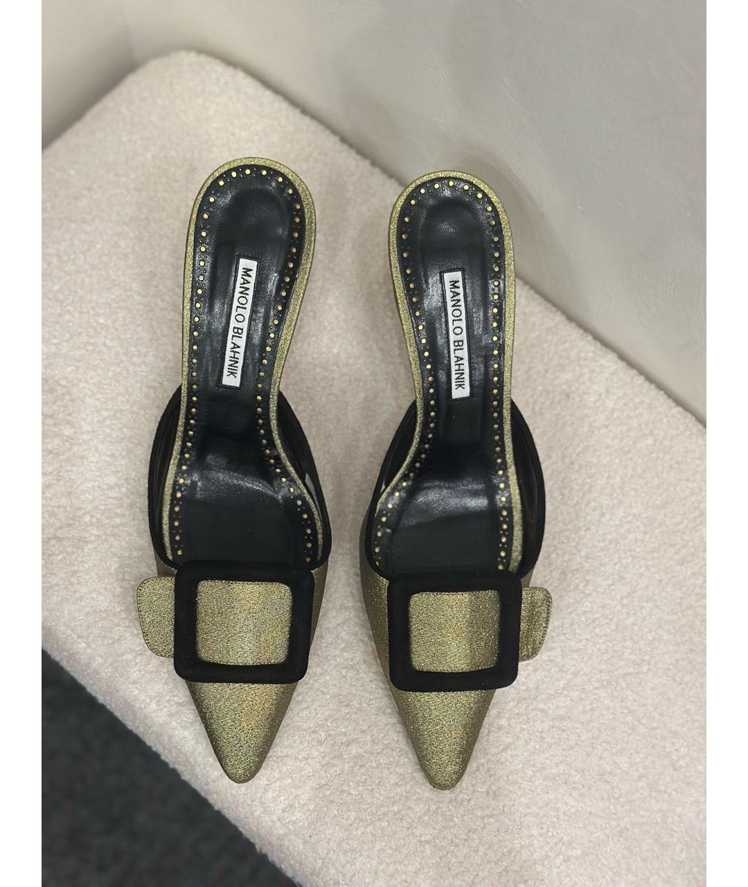 MANOLO BLAHNIK Золотые текстильные мюли, фото 2