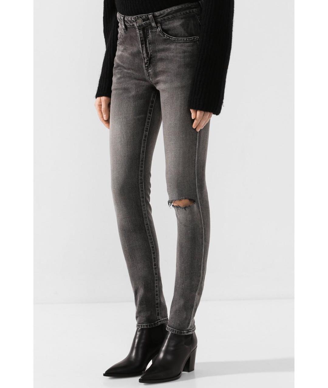 SAINT LAURENT Антрацитовые хлопковые прямые джинсы, фото 8