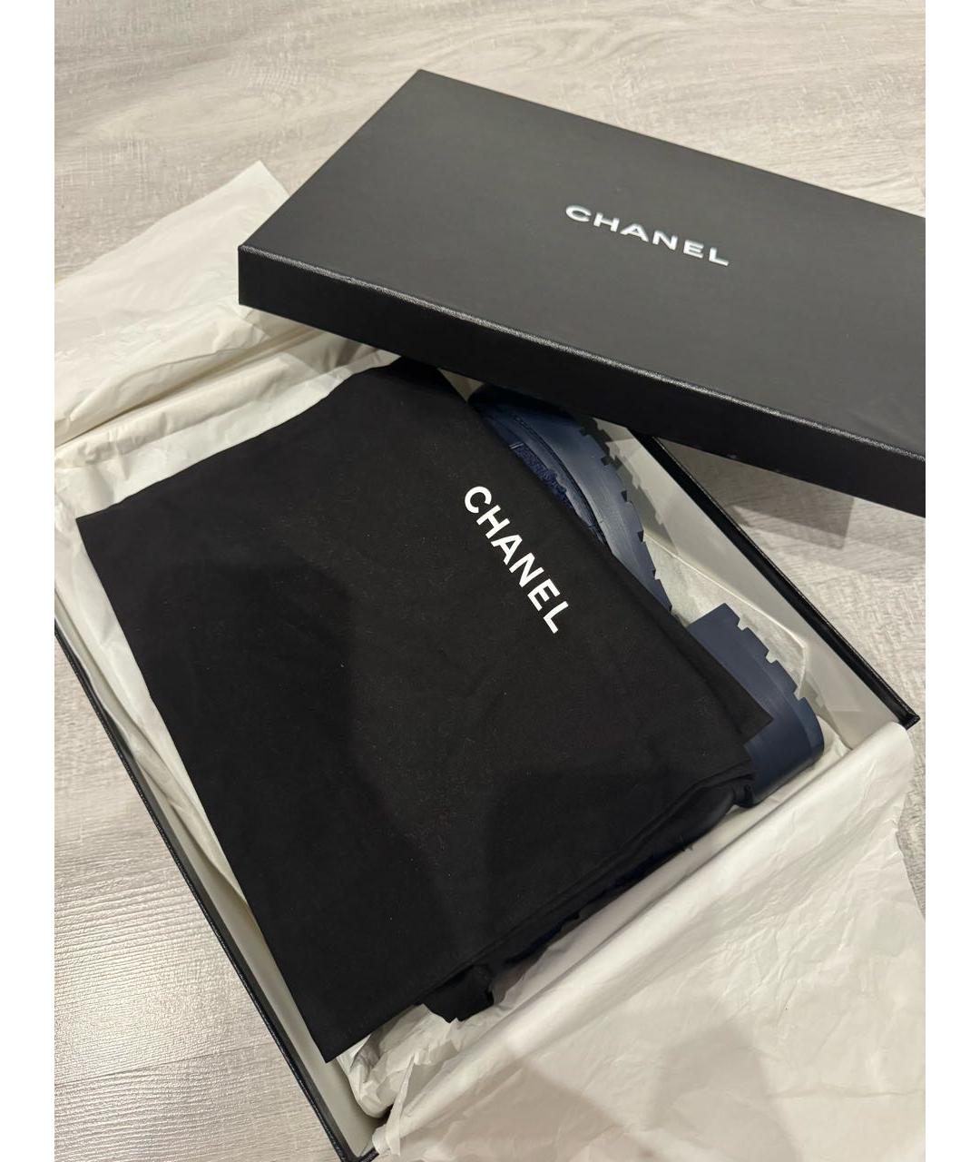 CHANEL Темно-синие кожаные ботинки, фото 6