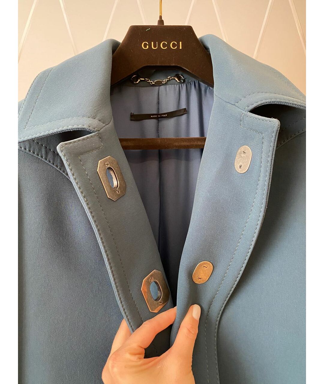 GUCCI Голубое полиэстеровое пальто, фото 4