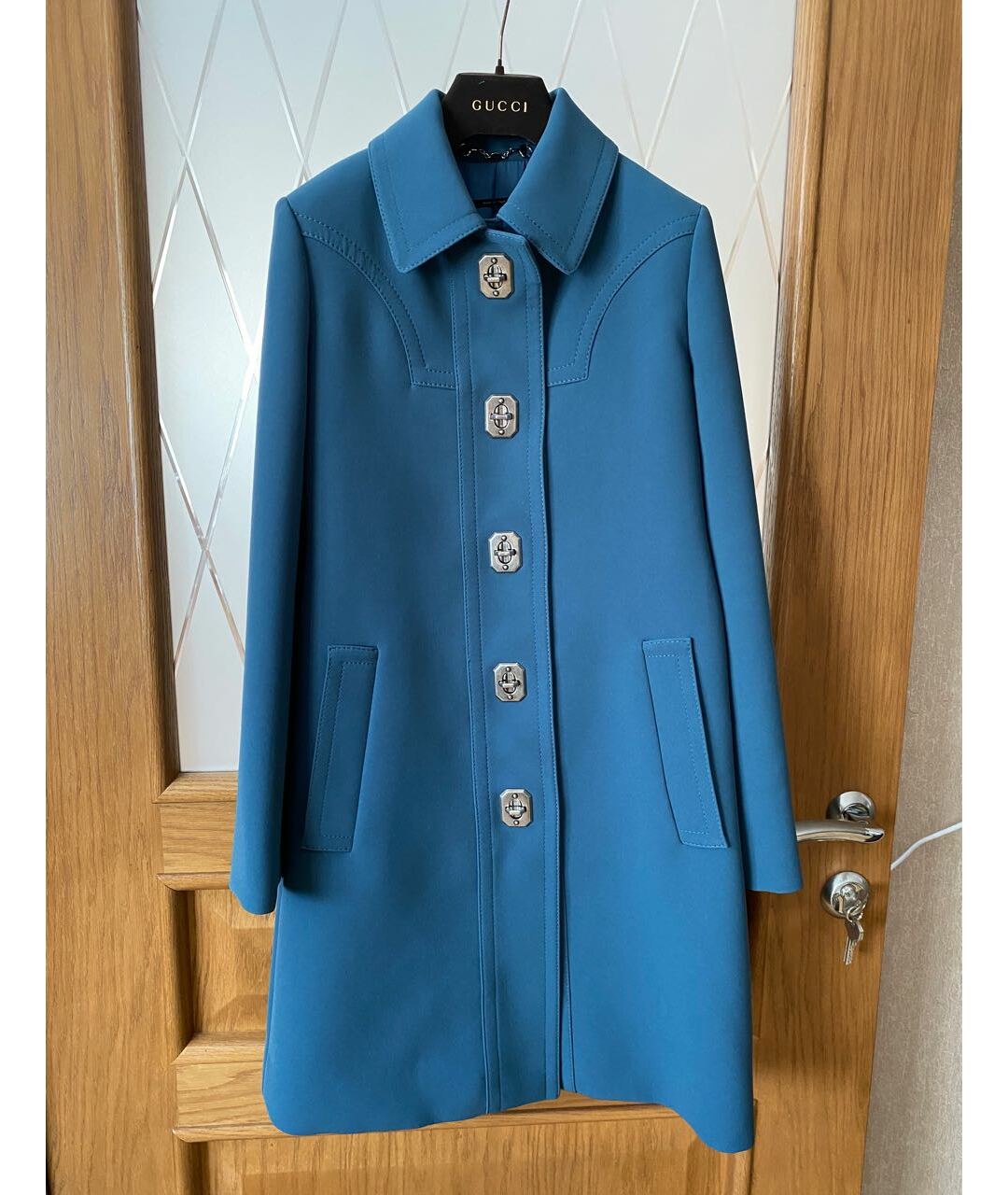 GUCCI Голубое полиэстеровое пальто, фото 9