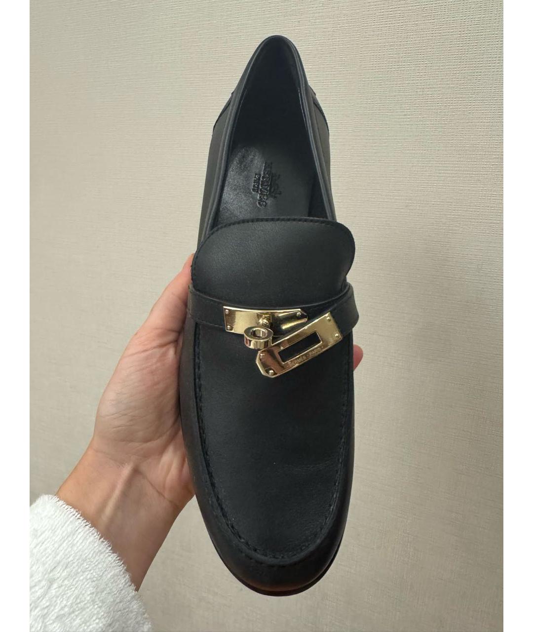 HERMES Черные кожаные лоферы, фото 2