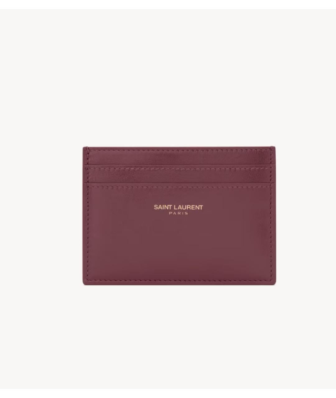 SAINT LAURENT Бордовый кожаный кардхолдер, фото 3