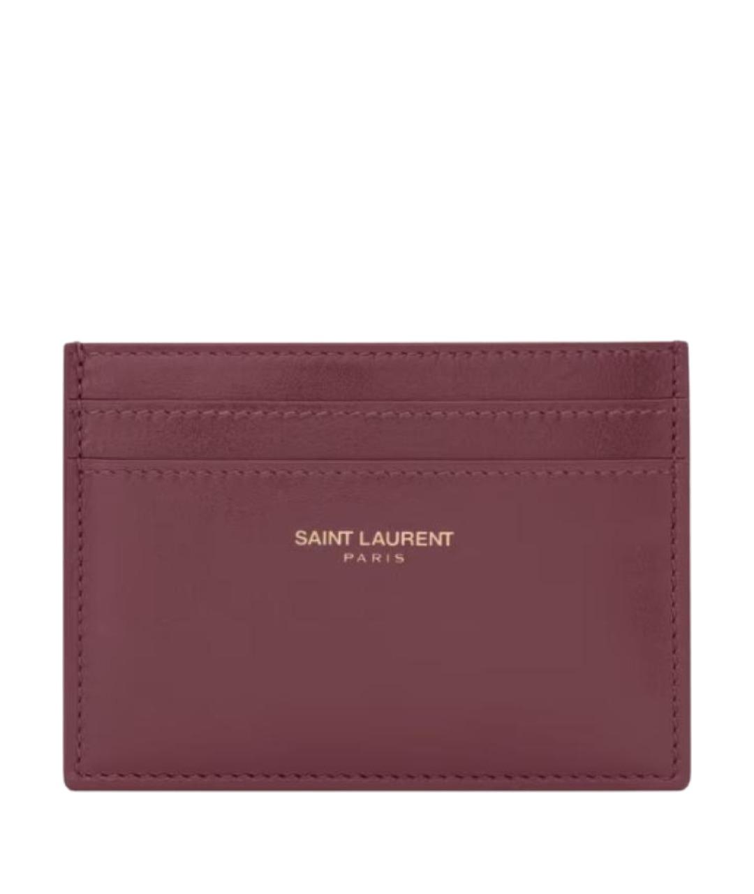 SAINT LAURENT Бордовый кожаный кардхолдер, фото 1