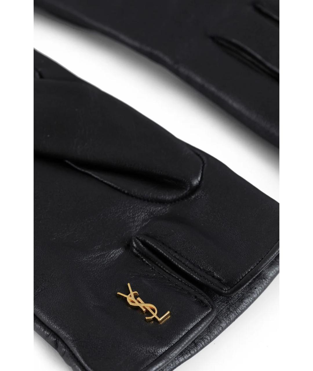SAINT LAURENT Черные кожаные перчатки, фото 2