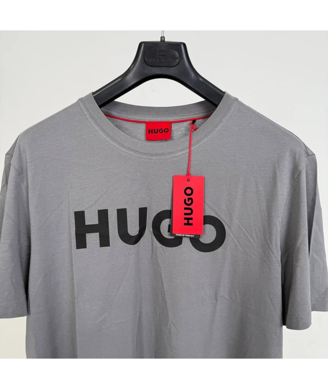 HUGO Серая хлопковая футболка, фото 2