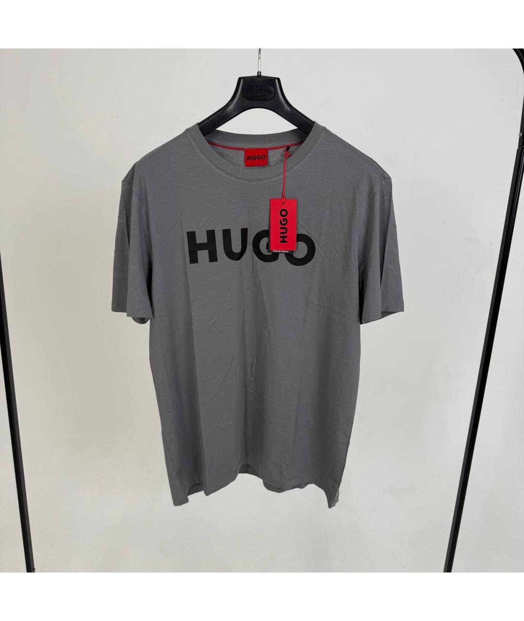 HUGO Серая хлопковая футболка, фото 3