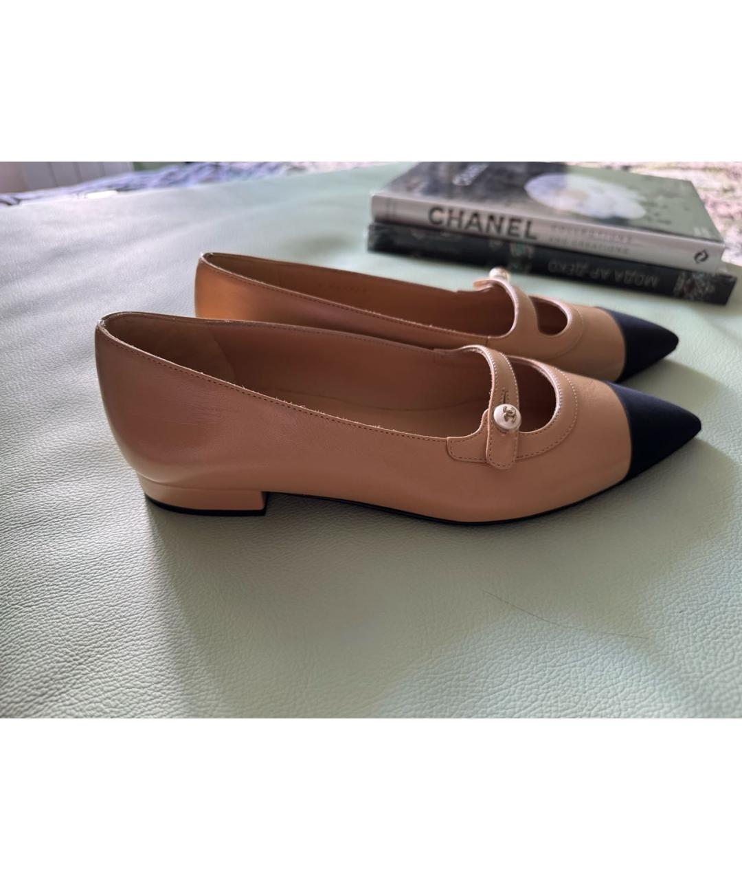 CHANEL Бежевые кожаные балетки, фото 4