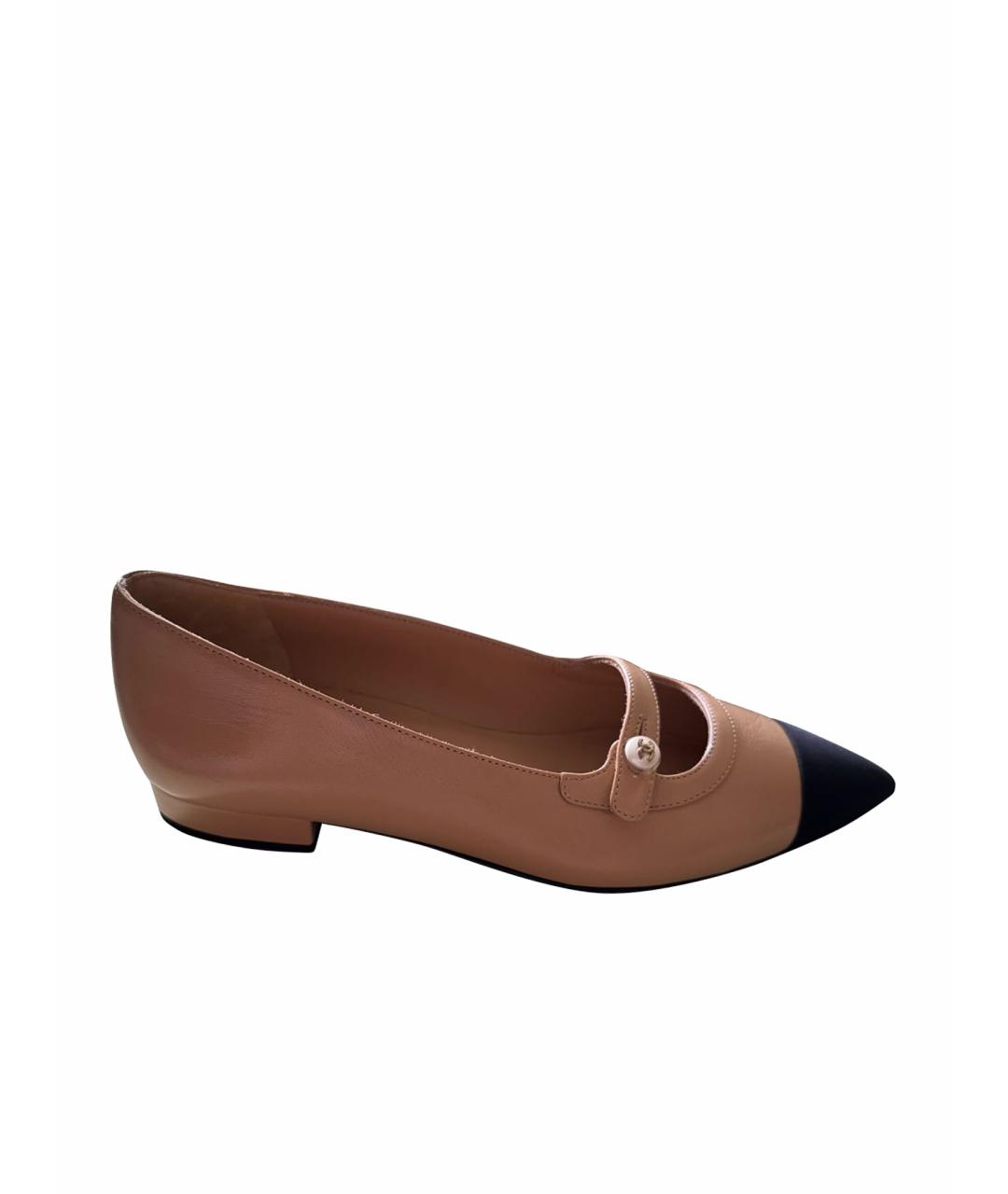 CHANEL Бежевые кожаные балетки, фото 1