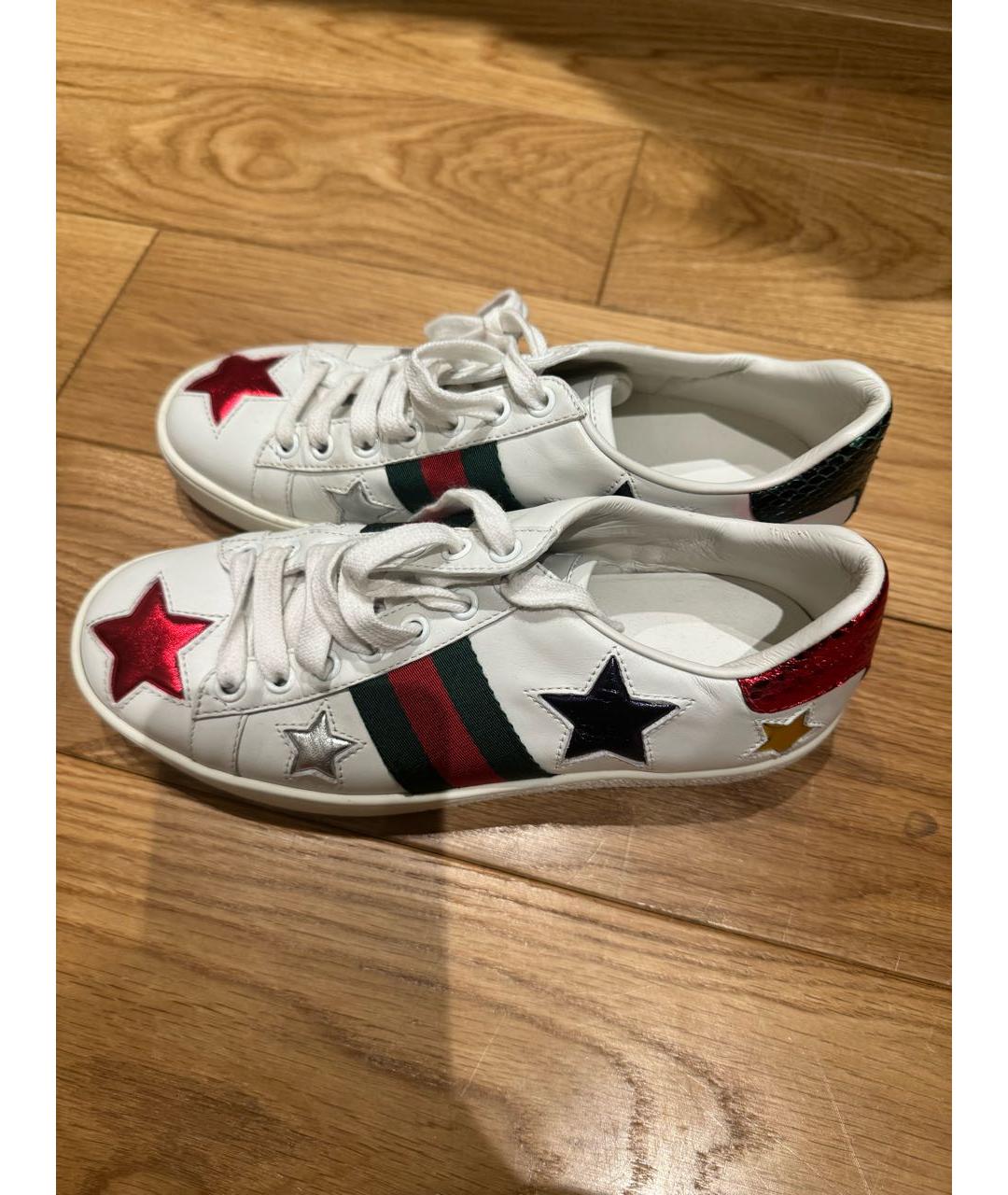 GUCCI Белые кожаные кеды, фото 5