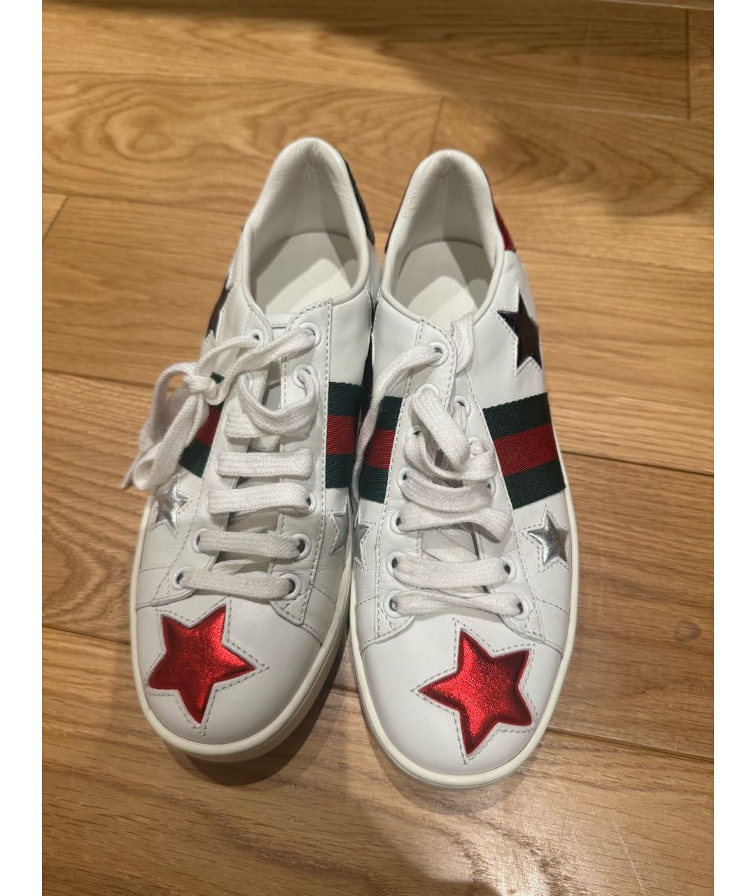 GUCCI Белые кожаные кеды, фото 2
