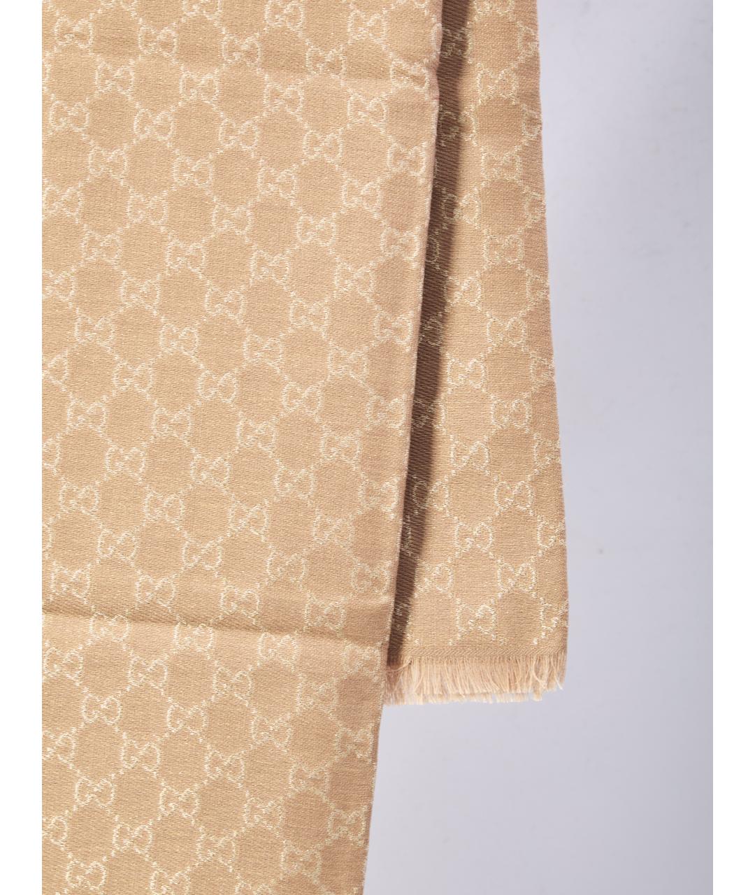 GUCCI Бежевый шерстяной шарф, фото 2