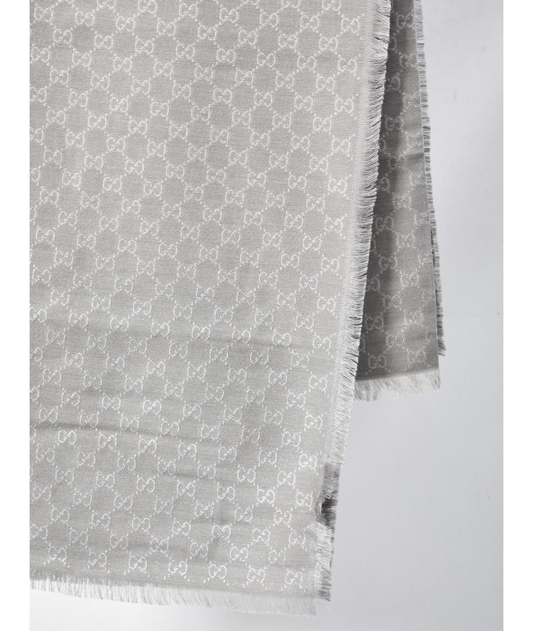 GUCCI Серый шерстяной шарф, фото 2