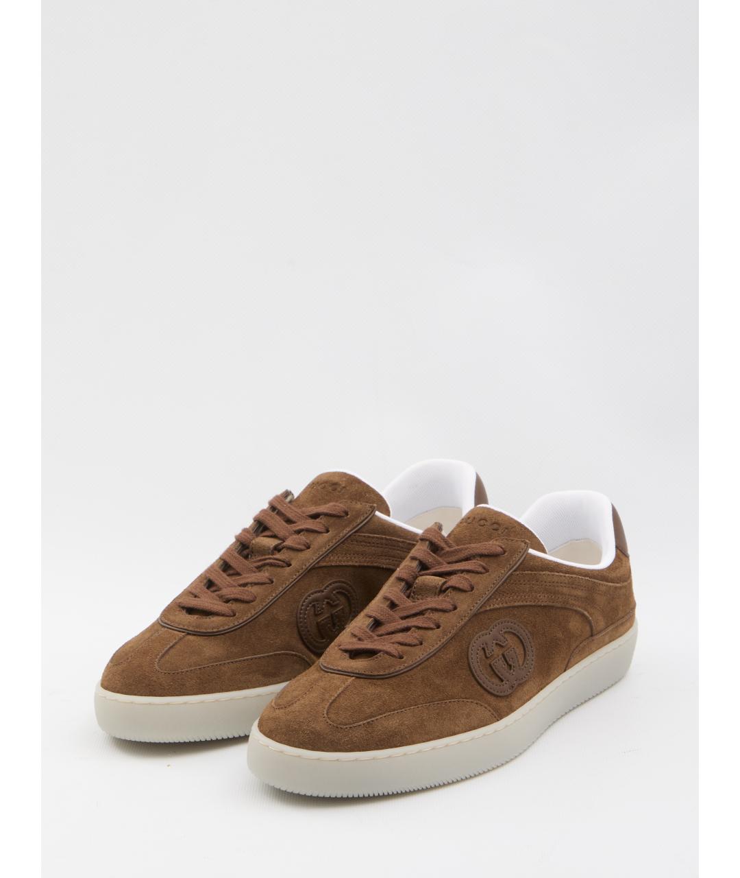 GUCCI Бежевые кожаные низкие кроссовки / кеды, фото 2