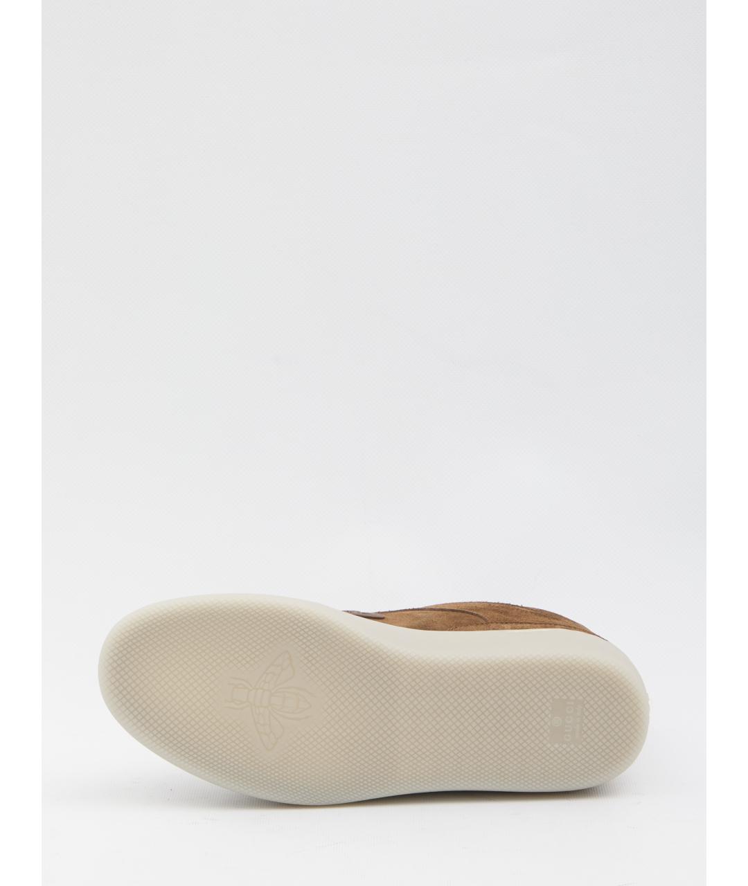 GUCCI Бежевые кожаные низкие кроссовки / кеды, фото 4