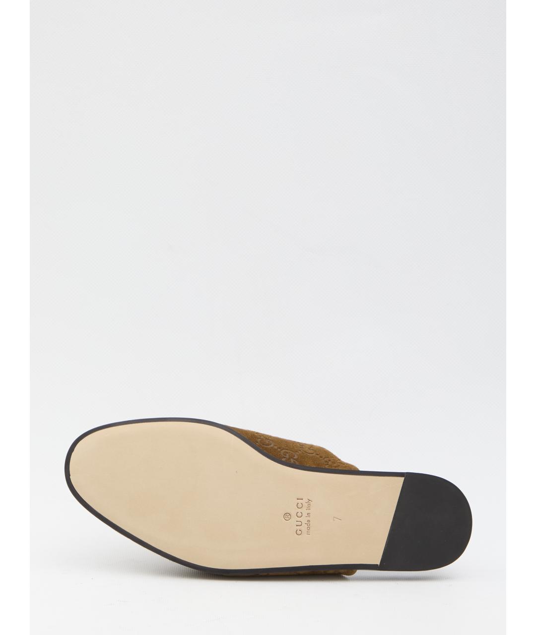 GUCCI Коричневые кожаные шлепанцы, фото 4