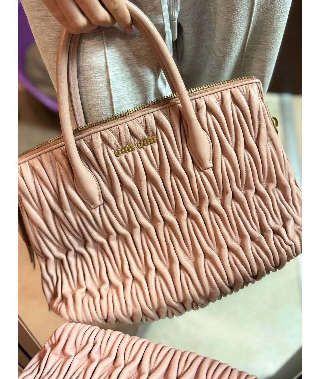 MIU MIU Розовая кожаная сумка с короткими ручками, фото 7