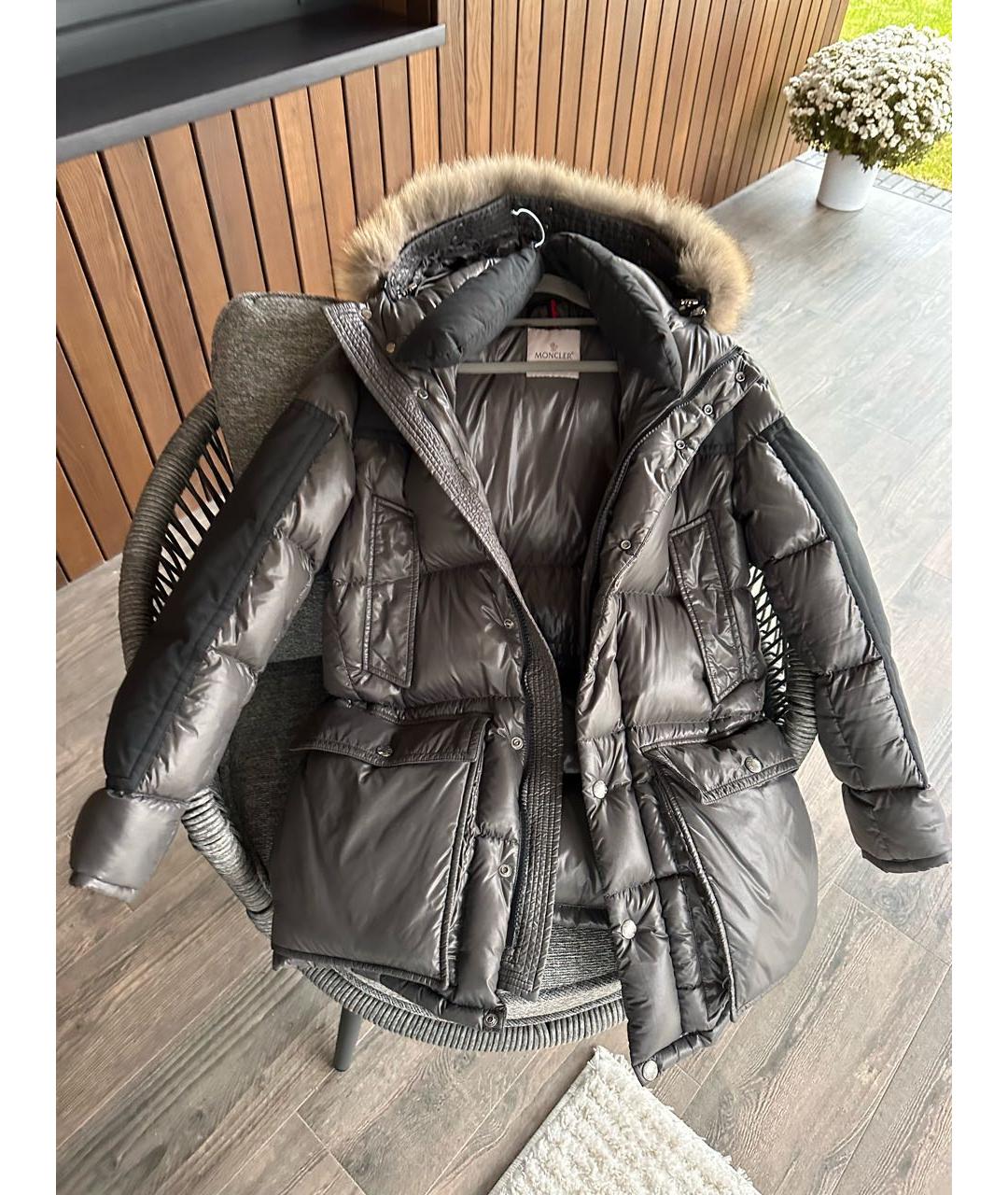 MONCLER Антрацитовый меховой пуховик, фото 6