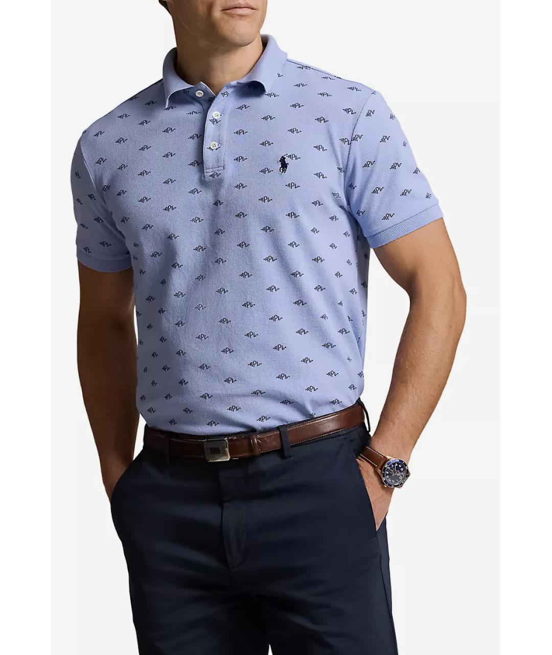POLO RALPH LAUREN Голубое хлопковое поло с коротким рукавом, фото 6