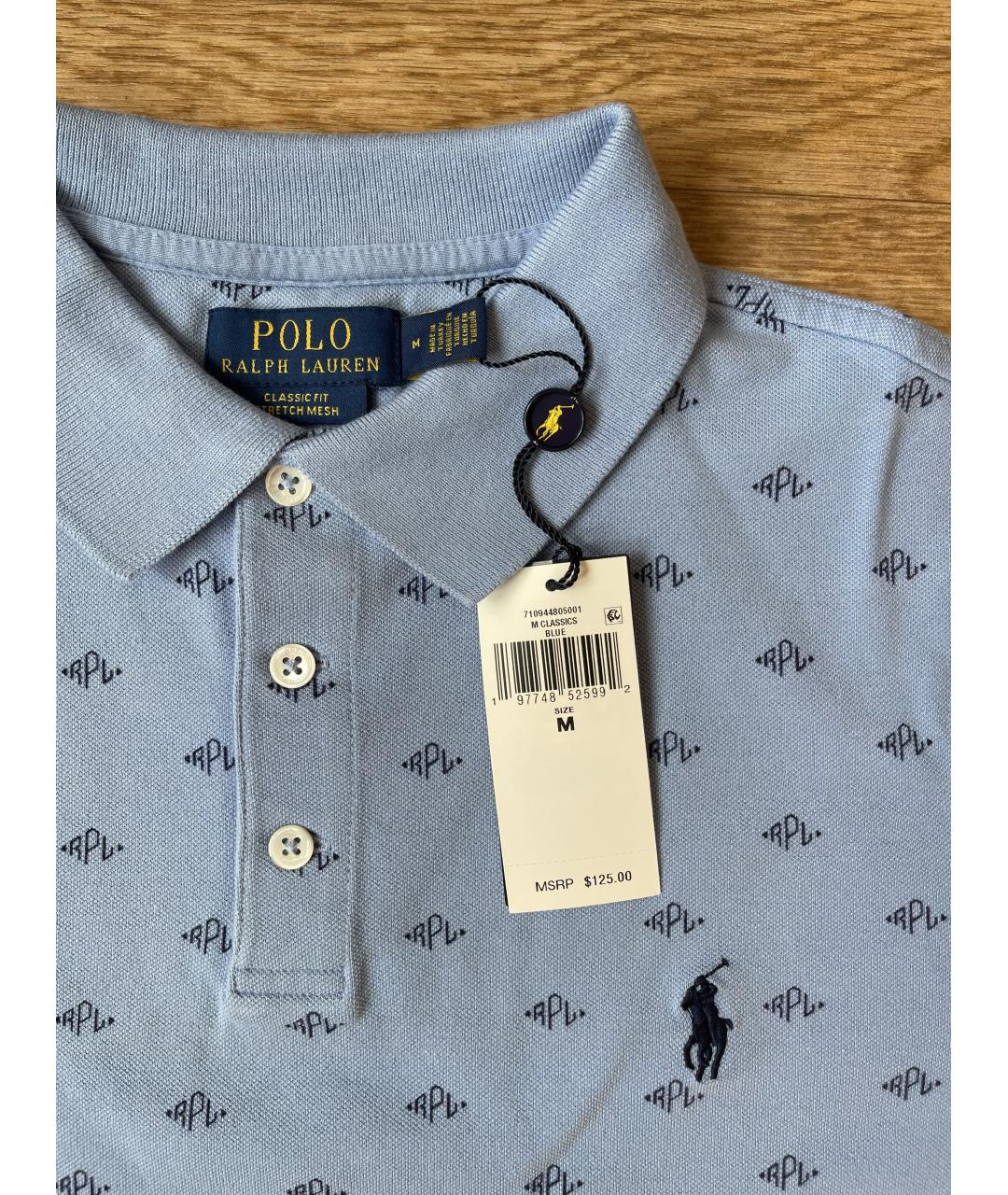 POLO RALPH LAUREN Голубое хлопковое поло с коротким рукавом, фото 4