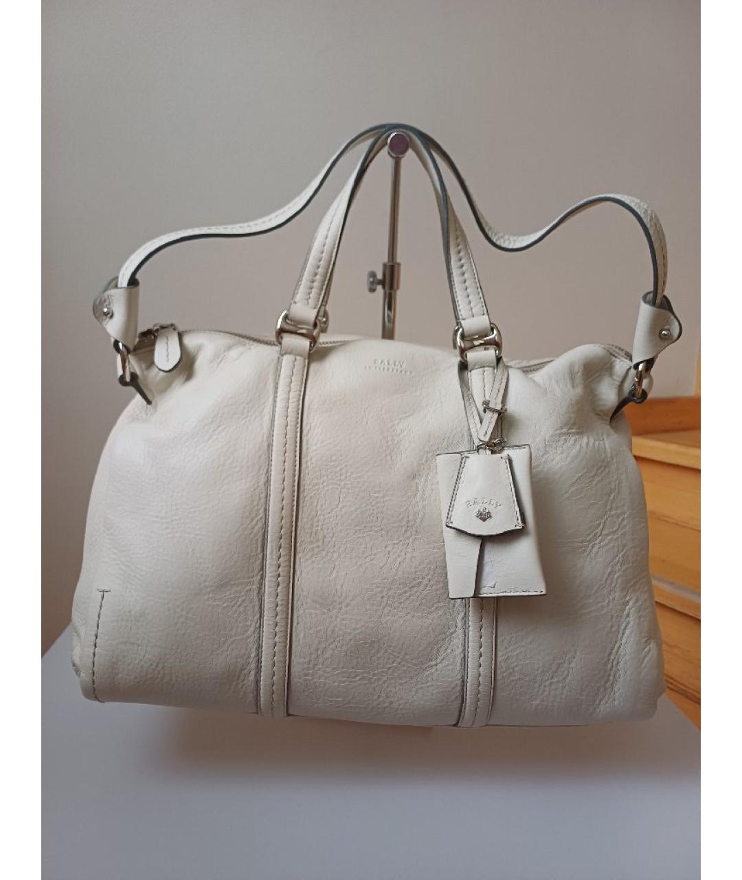 BALLY Белая кожаная сумка тоут, фото 7