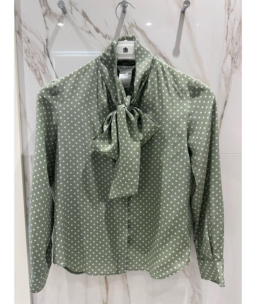 MAX MARA Зеленая шелковая блузы, фото 7