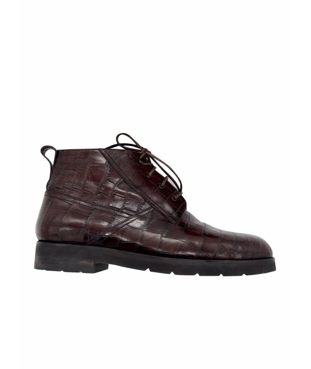 BERLUTI Коричневые высокие ботинки из экзотической кожи, фото 1