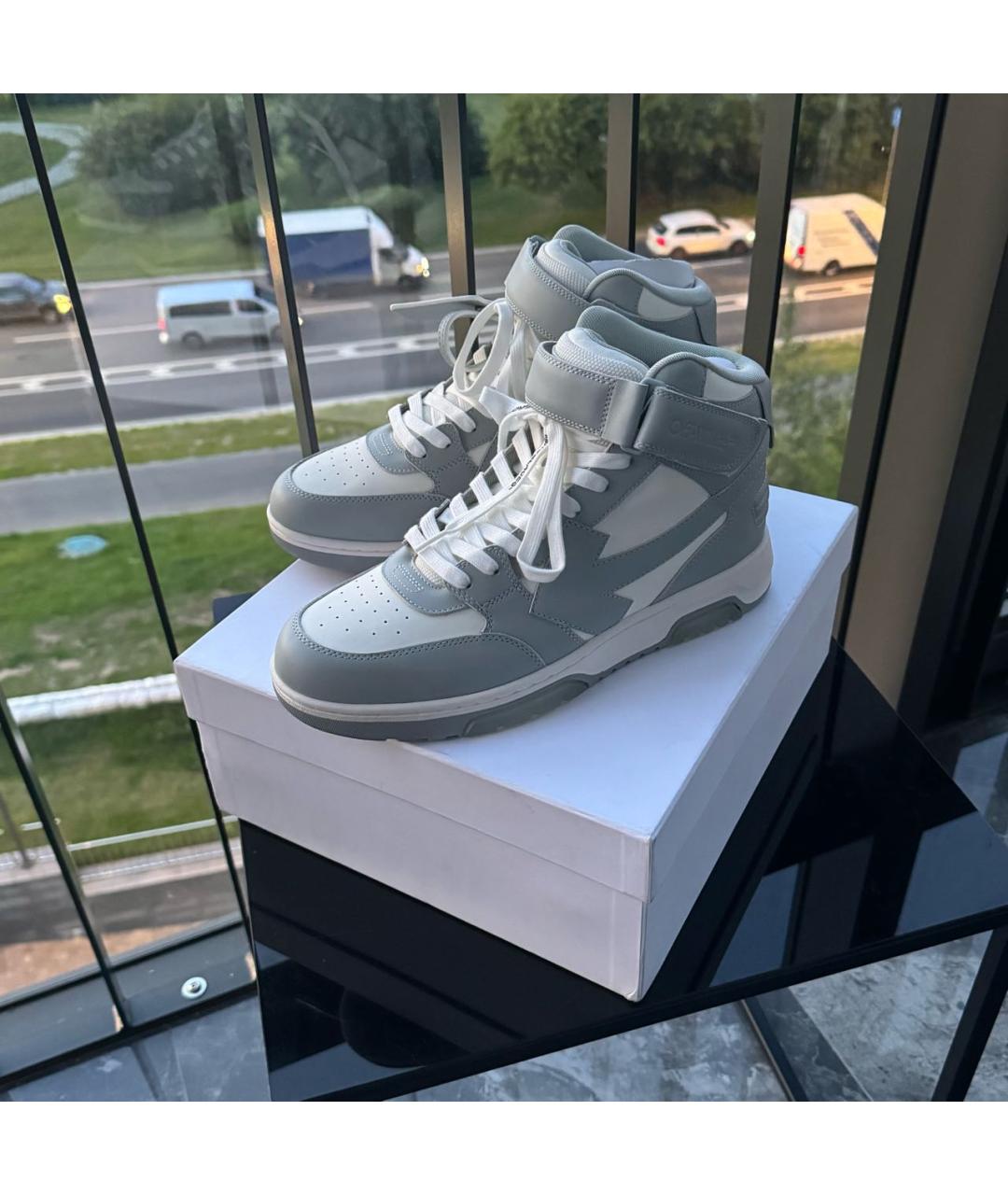 OFF-WHITE Серые кожаные высокие кроссовки / кеды, фото 6