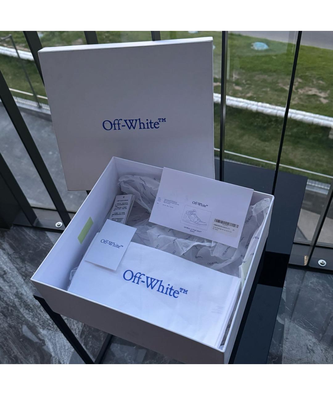 OFF-WHITE Серые кожаные высокие кроссовки / кеды, фото 4