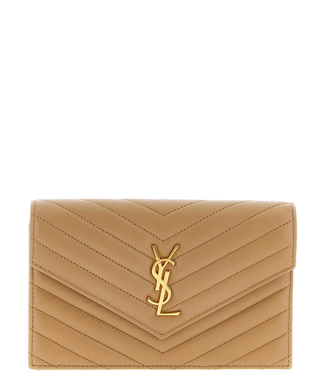 SAINT LAURENT Бежевый кожаный кошелек, фото 1