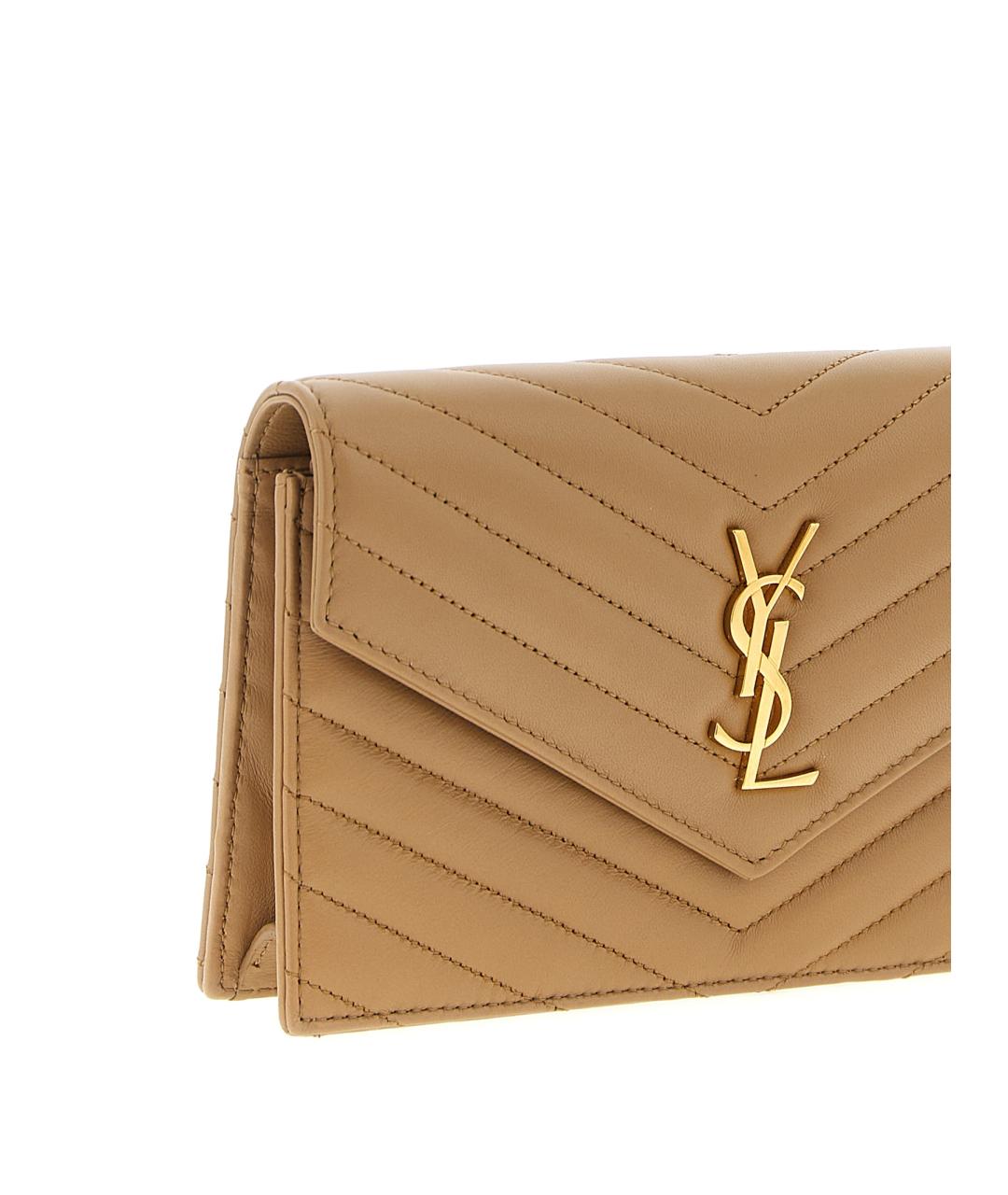 SAINT LAURENT Бежевый кожаный кошелек, фото 3