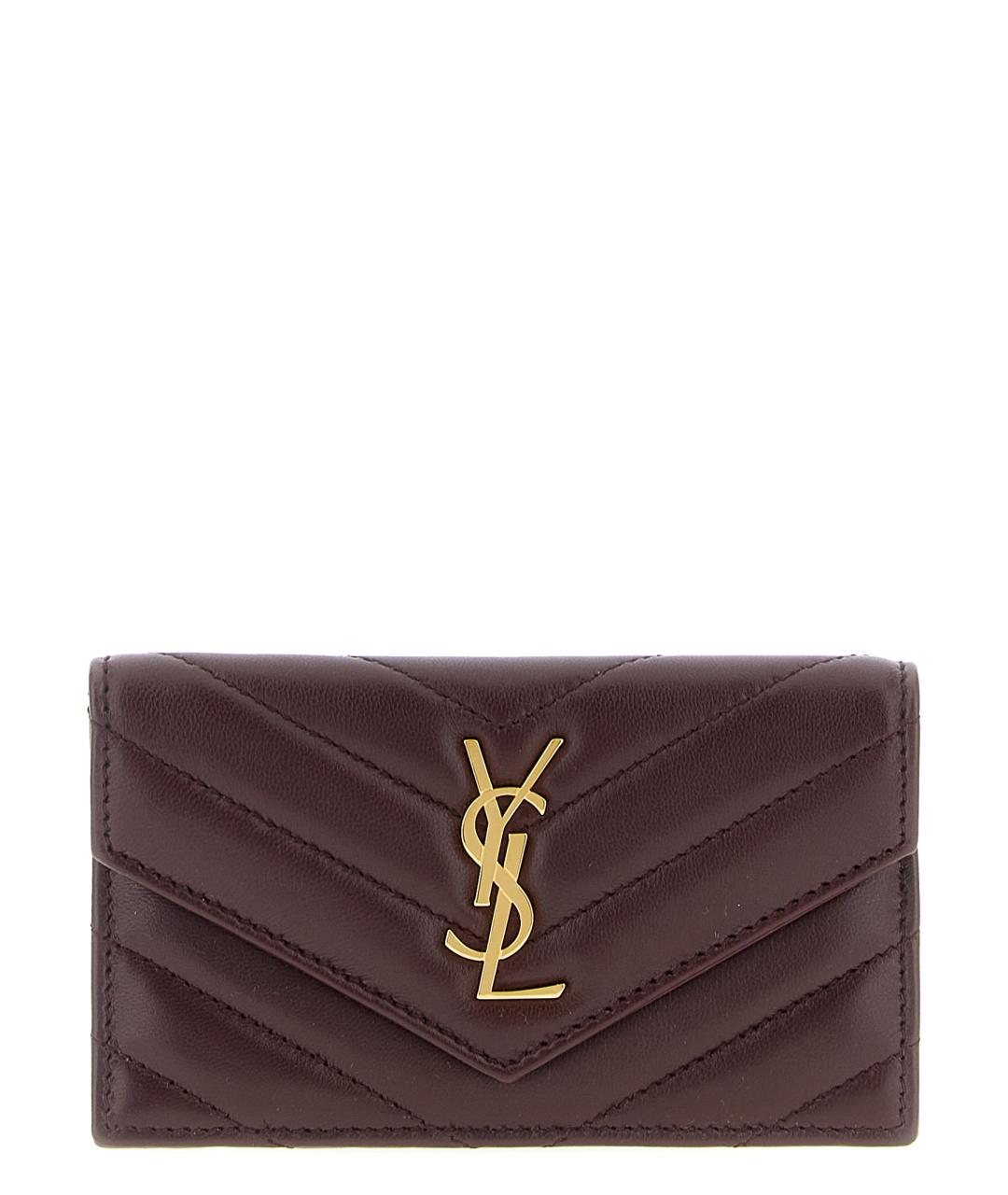 SAINT LAURENT Бордовый кожаный кардхолдер, фото 1