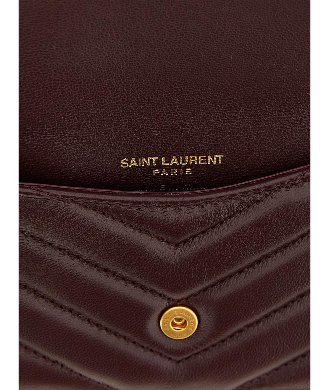 SAINT LAURENT Бордовый кожаный кардхолдер, фото 3