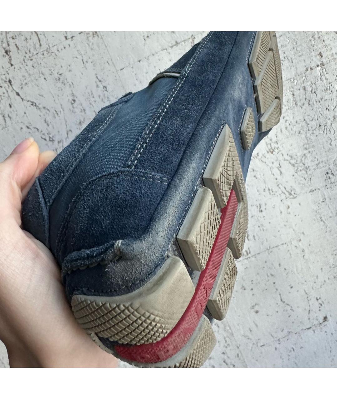 PRADA Темно-синие замшевые низкие кроссовки / кеды, фото 5