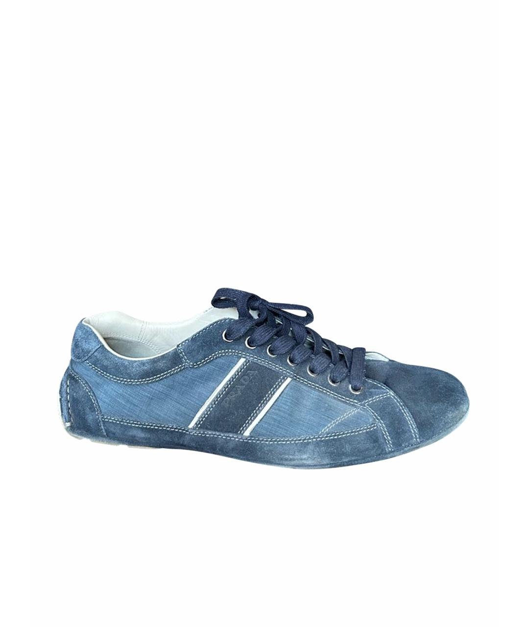 PRADA Темно-синие замшевые низкие кроссовки / кеды, фото 1