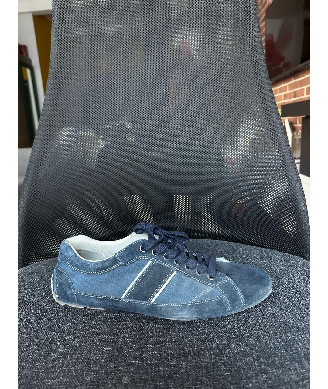 PRADA Темно-синие замшевые низкие кроссовки / кеды, фото 8