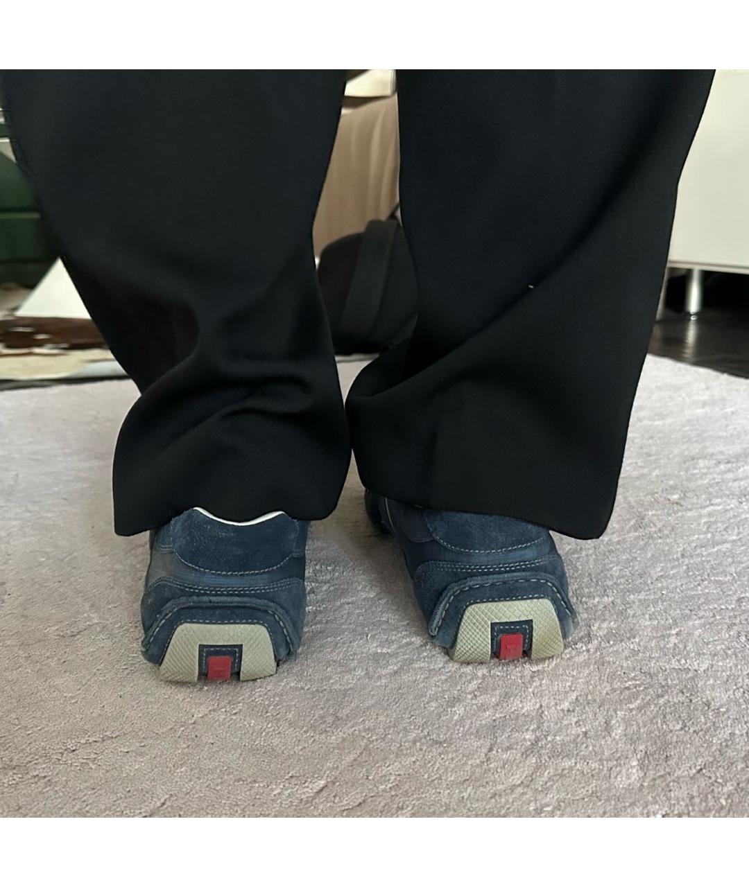 PRADA Темно-синие замшевые низкие кроссовки / кеды, фото 7