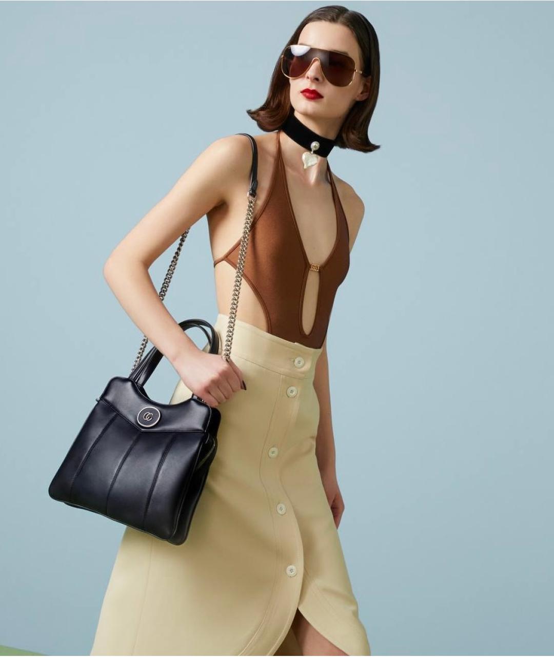 GUCCI Черная кожаная сумка с короткими ручками, фото 4