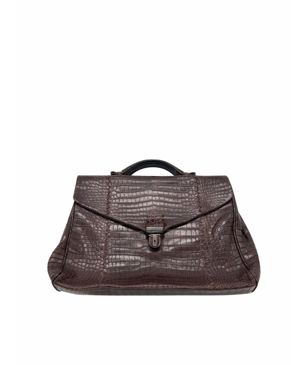 BOTTEGA VENETA Коричневый портфель из экзотической кожи, фото 1