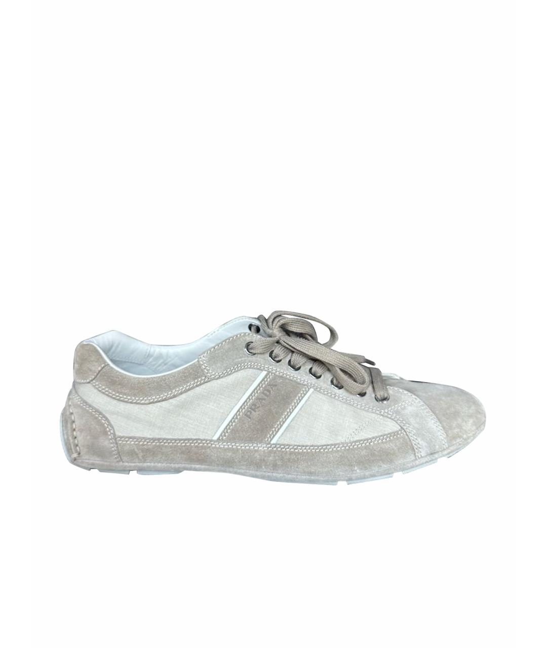 PRADA Бежевые замшевые низкие кроссовки / кеды, фото 1