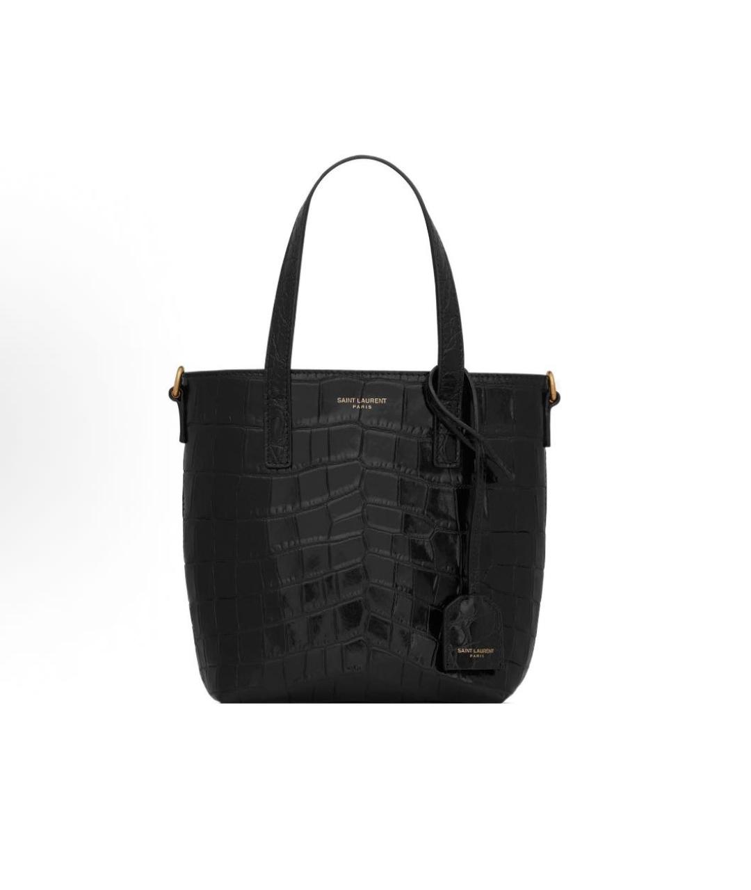 SAINT LAURENT Черная кожаная сумка с короткими ручками, фото 5
