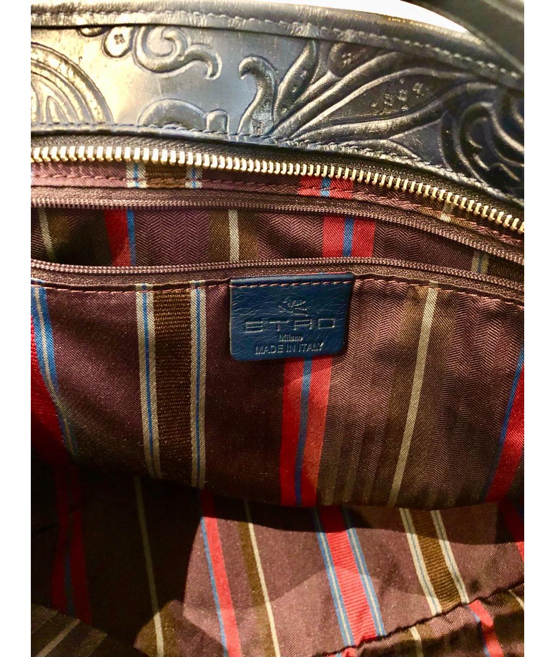 ETRO Темно-синяя кожаная сумка тоут, фото 7