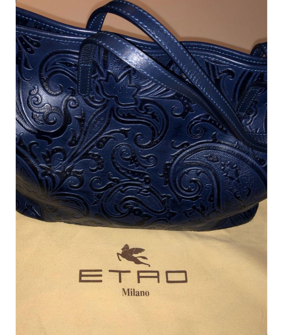 ETRO Темно-синяя кожаная сумка тоут, фото 6