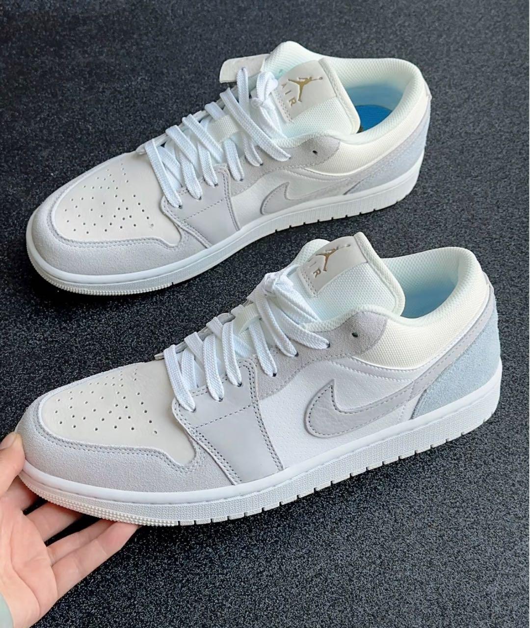 JORDAN Серые кожаные низкие кроссовки / кеды, фото 2