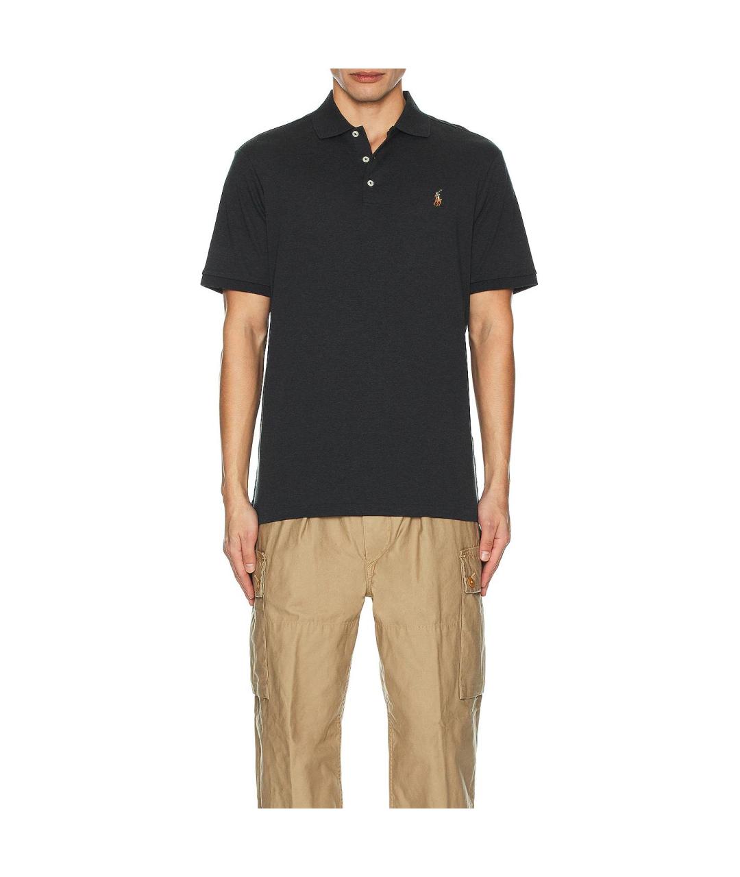 POLO RALPH LAUREN Черное хлопковое поло с коротким рукавом, фото 6