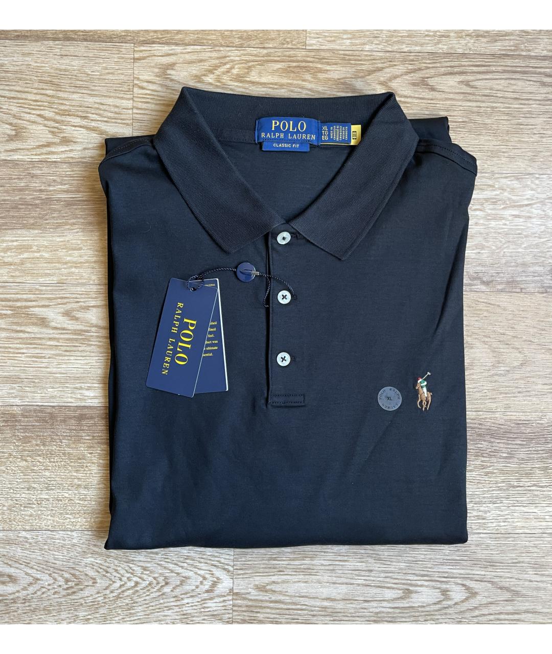 POLO RALPH LAUREN Черное хлопковое поло с коротким рукавом, фото 4