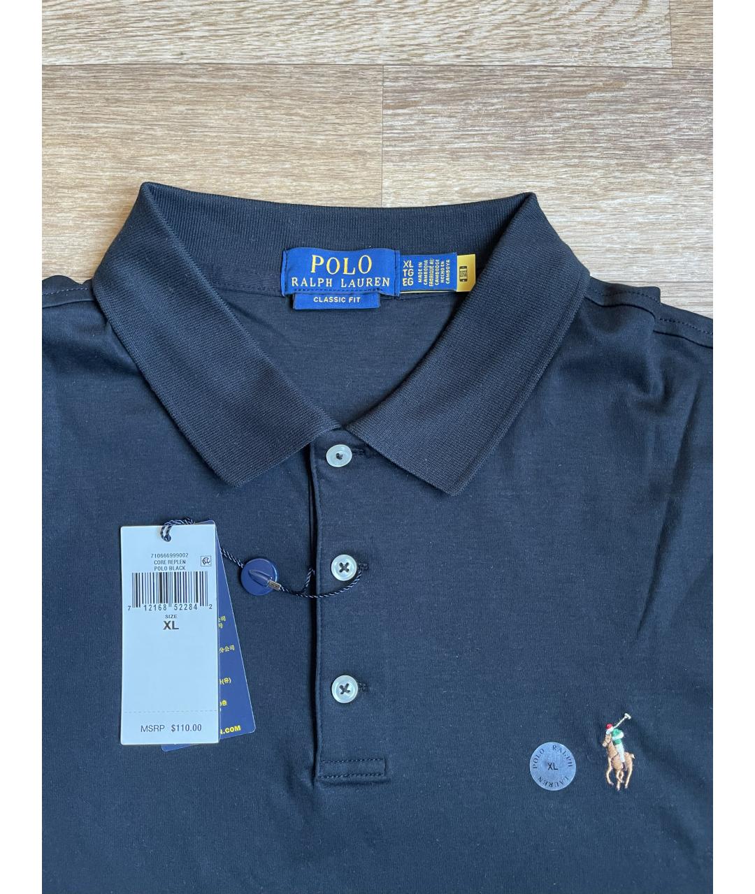 POLO RALPH LAUREN Черное хлопковое поло с коротким рукавом, фото 3