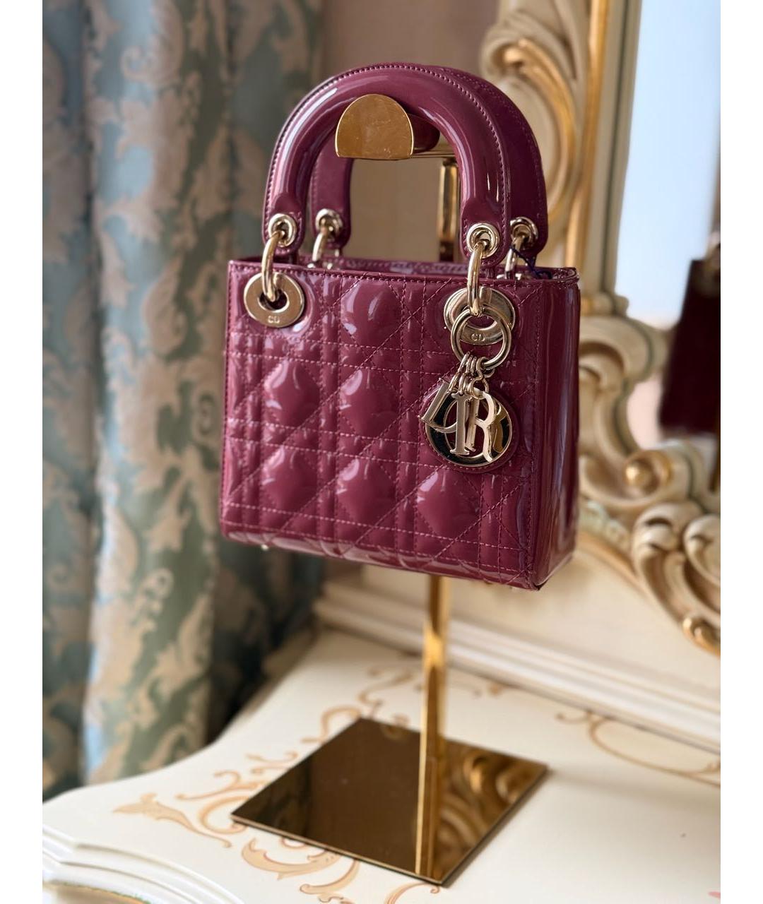CHRISTIAN DIOR Коралловая сумка с короткими ручками из лакированной кожи, фото 3